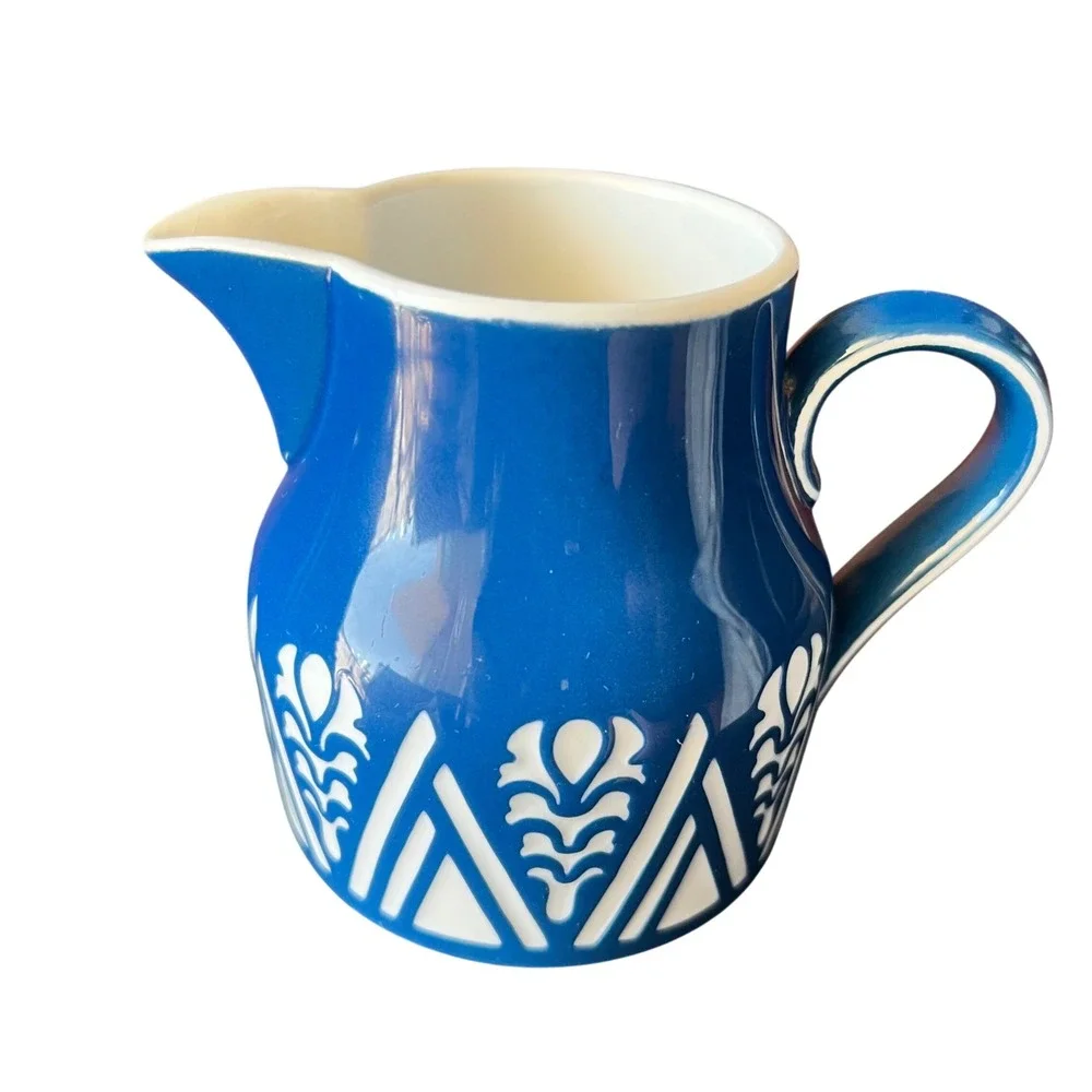 VTG Villeroy Boch Dresden Blue Creamer Pitcher MCM Folk Art Germany Scandinavian